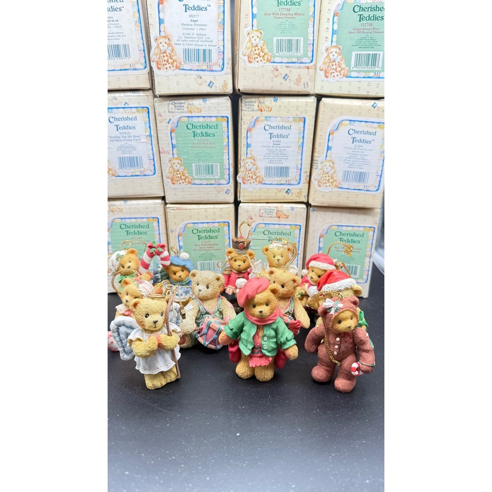 Vintage Cherished Teddies Enesco Resin Christmas Ornaments Lot of 11 with Boxes